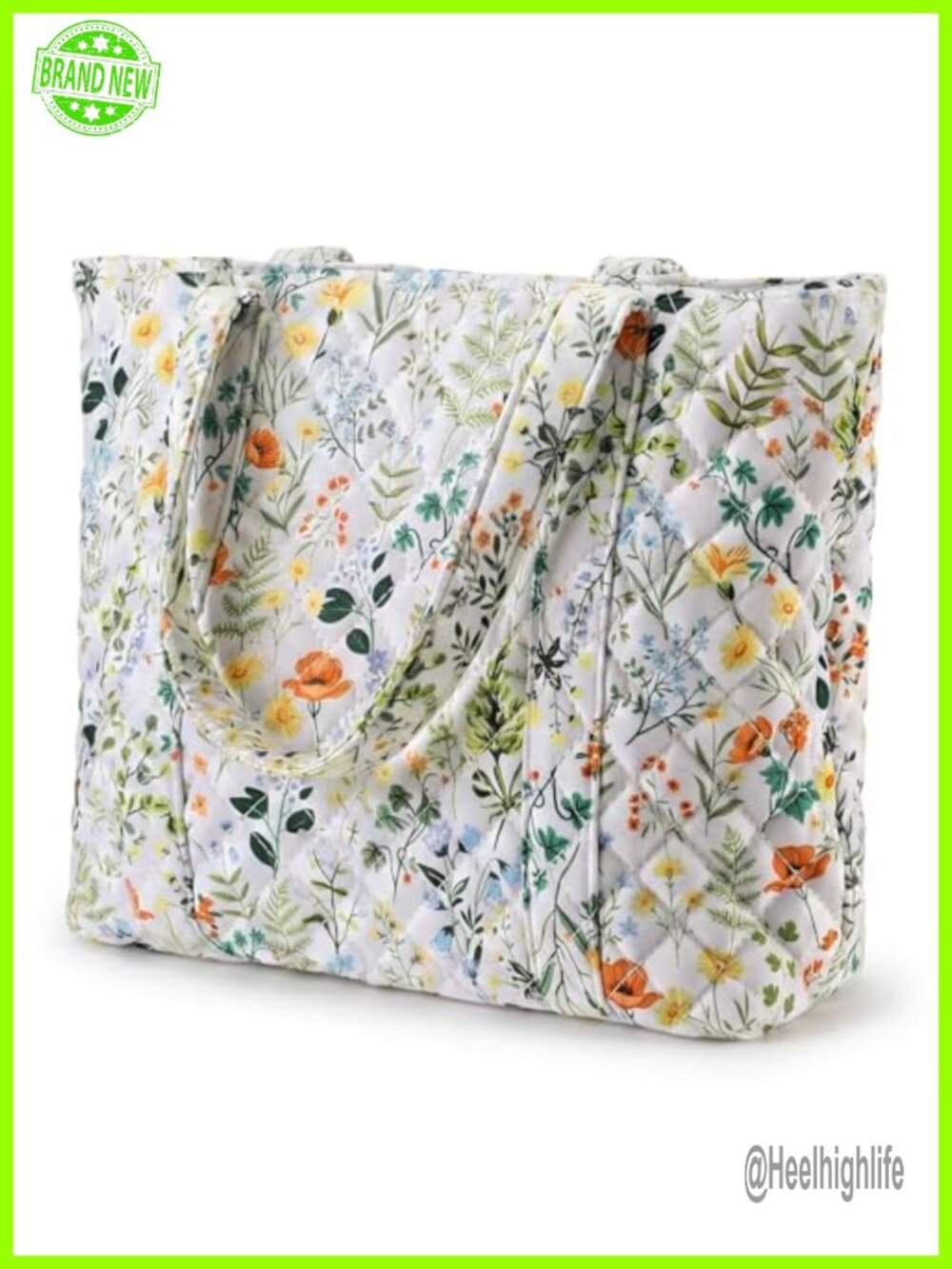 Quilted Tote Bag Lightweight Shoulder Travel Purse Zip Quilted Fabric